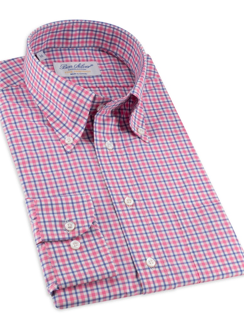 Pink, Blue, and White Check Button Down