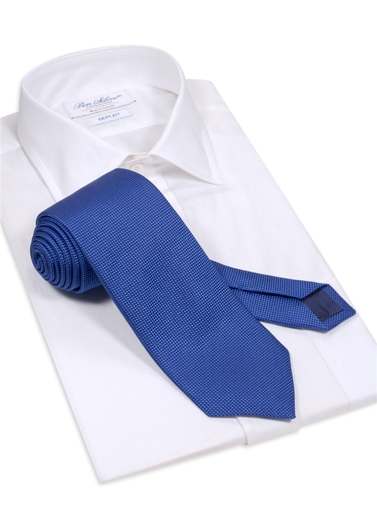 Silk Basketweave Tie in Marine
