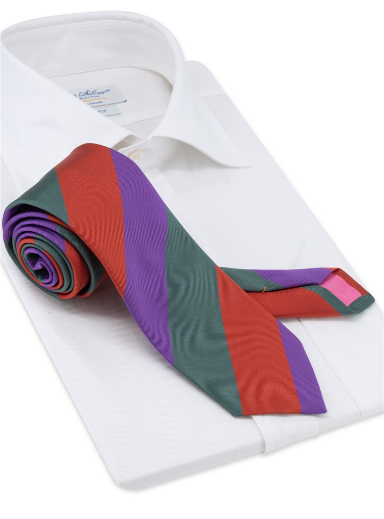 Silk Block Striped Tie in Purple