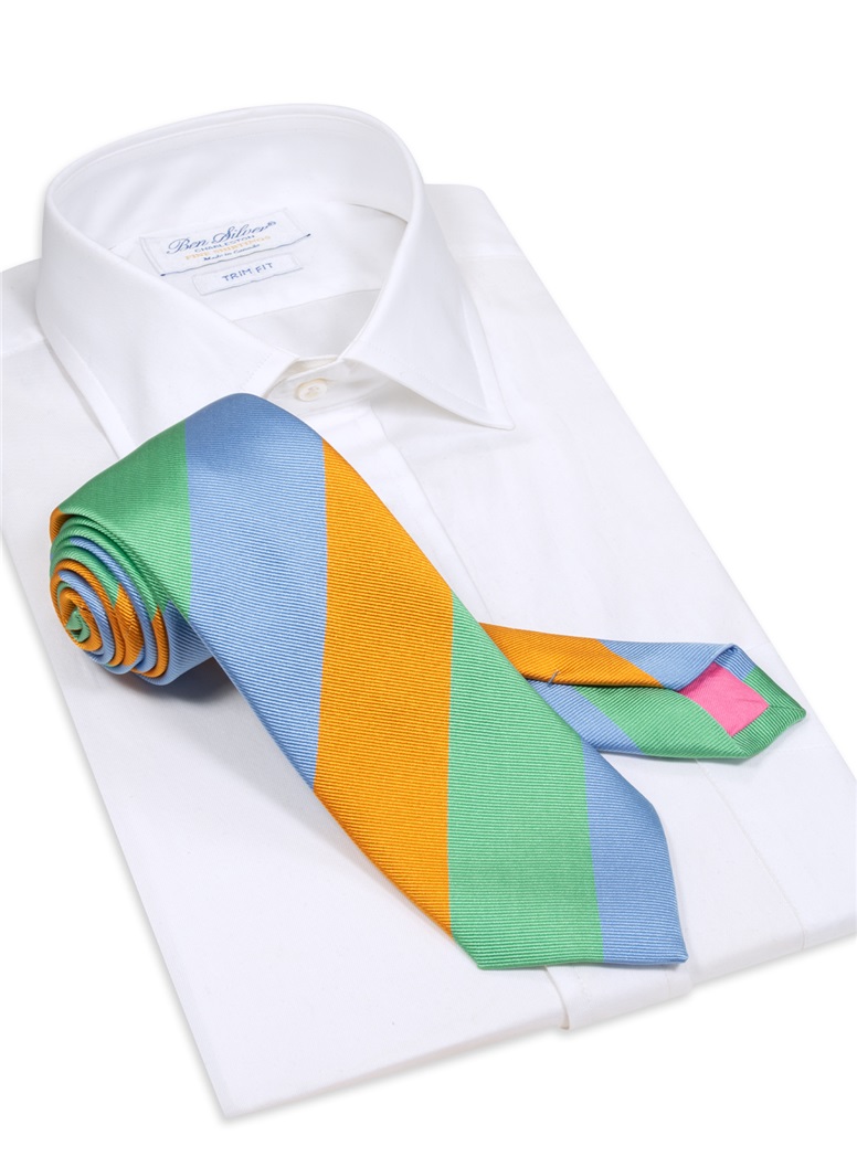 Woven Block Stripe Tie in Tangerine, Mint and Sky