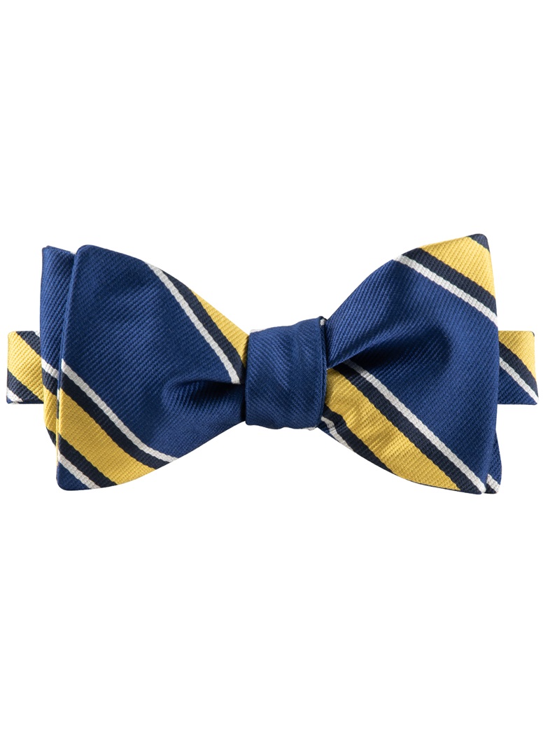 Silk Striped Bow Tie in French Blue with Gold