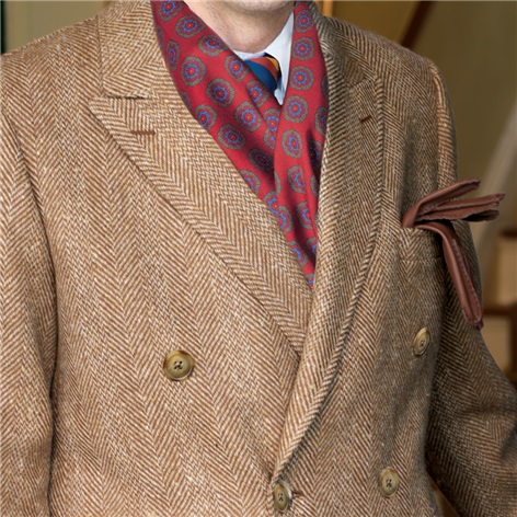 Cream and Tan Herringbone Tweed Polo Coat