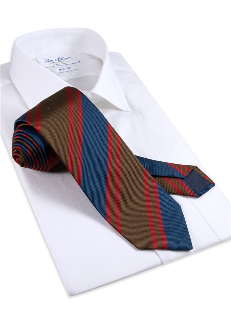Silk Woven Striped Tie in Mocha and Royal