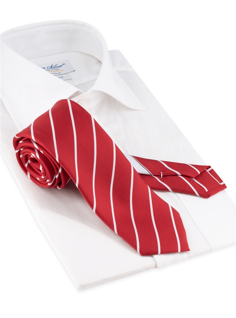 Silk Stripe Tie in Ruby/White