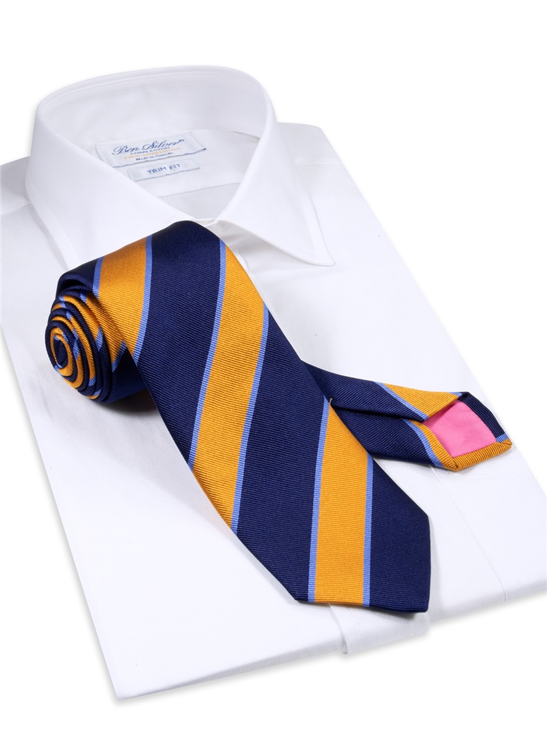Silk Striped Tie in Navy and Marigold