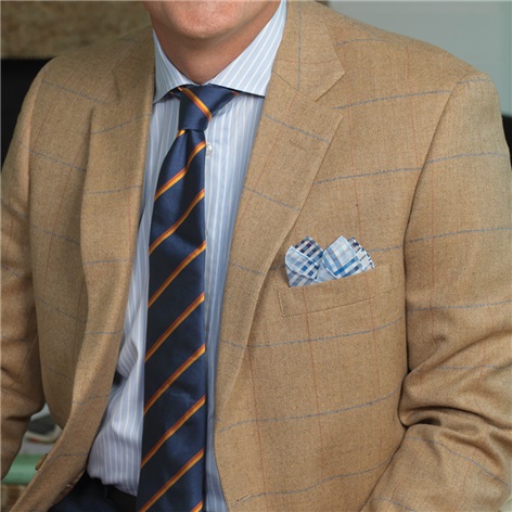 Wool, Cotton, and Cashmere Sand Sport Coat with Windowpanes