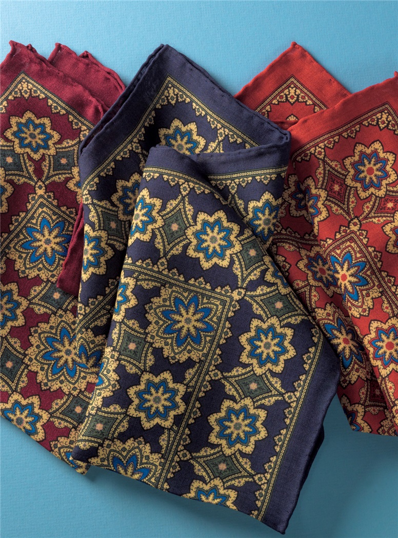 Wool and Silk Medallion Motif Pocket Squares