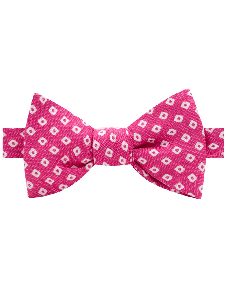 Silk and Linen Diamond Printed Bow Tie in Flamingo