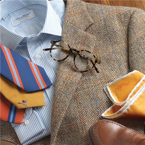 Brown Herringbone Harris Tweed Sport Coat with Multi-Colored Windowpane