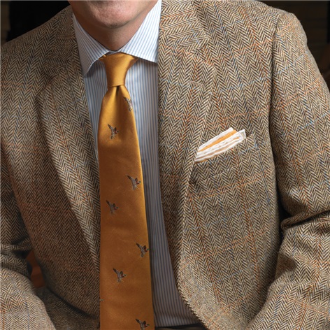 Brown Herringbone Harris Tweed Sport Coat with Multi-Colored Windowpane