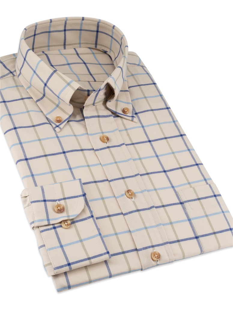 Cream and Sky Brushed Cotton Button Down