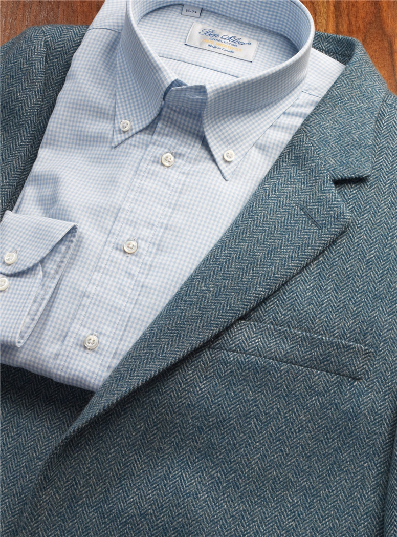 Blue Herringbone Cashmere Jacket