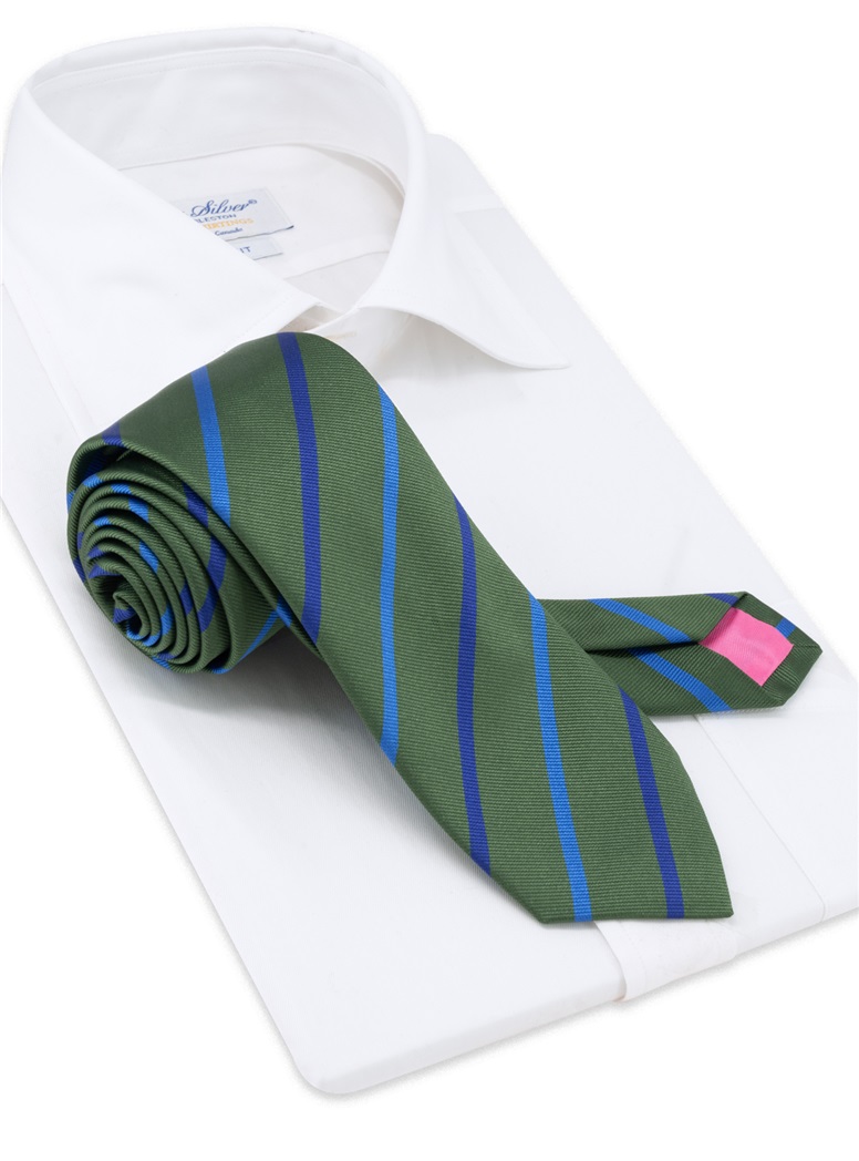 Silk Bar Striped Tie in Forest