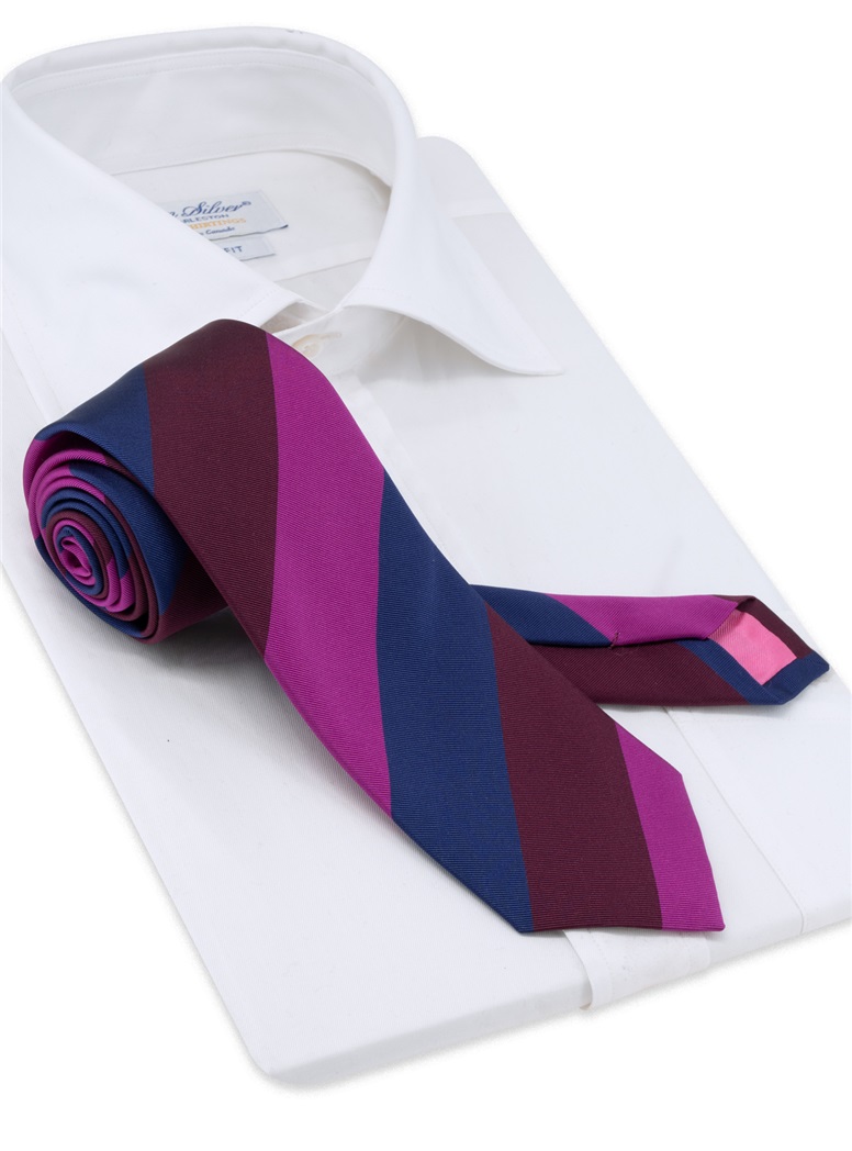 Silk Block Striped Tie in Magenta