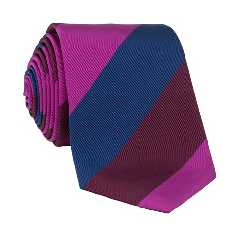 Silk Block Striped Tie in Magenta