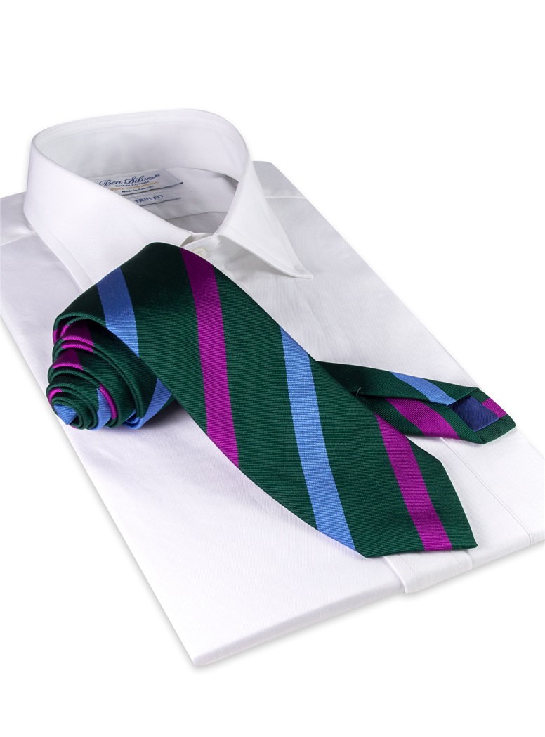 Silk Multi Stripe Tie in Forest