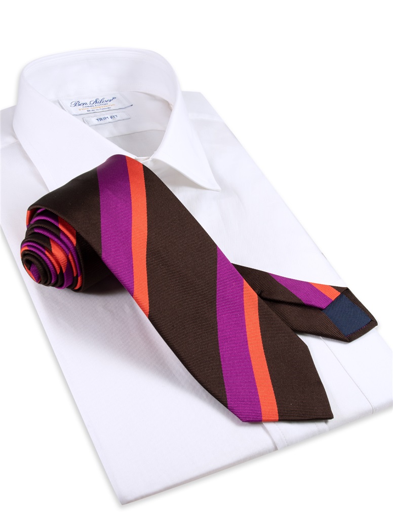 Silk Stripe Tie in Mocha