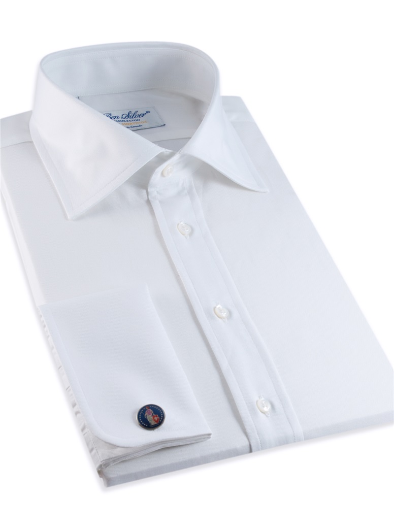 White Broadcloth Spread Collar Shirt with a French Cuff