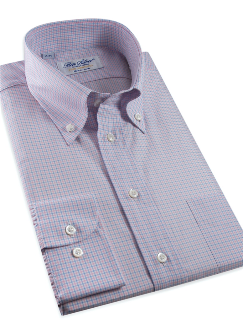 140s Sky and Pink Check Button Down - The Ben Silver Collection