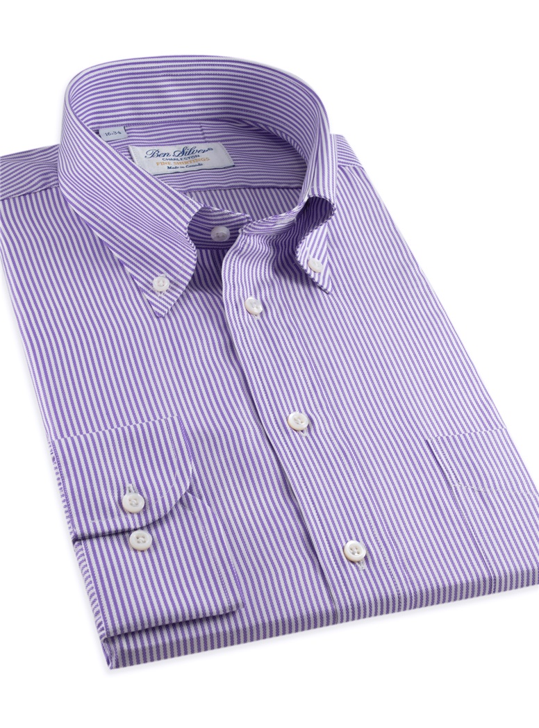 170's Purple & White Bengal Stripe Button Down