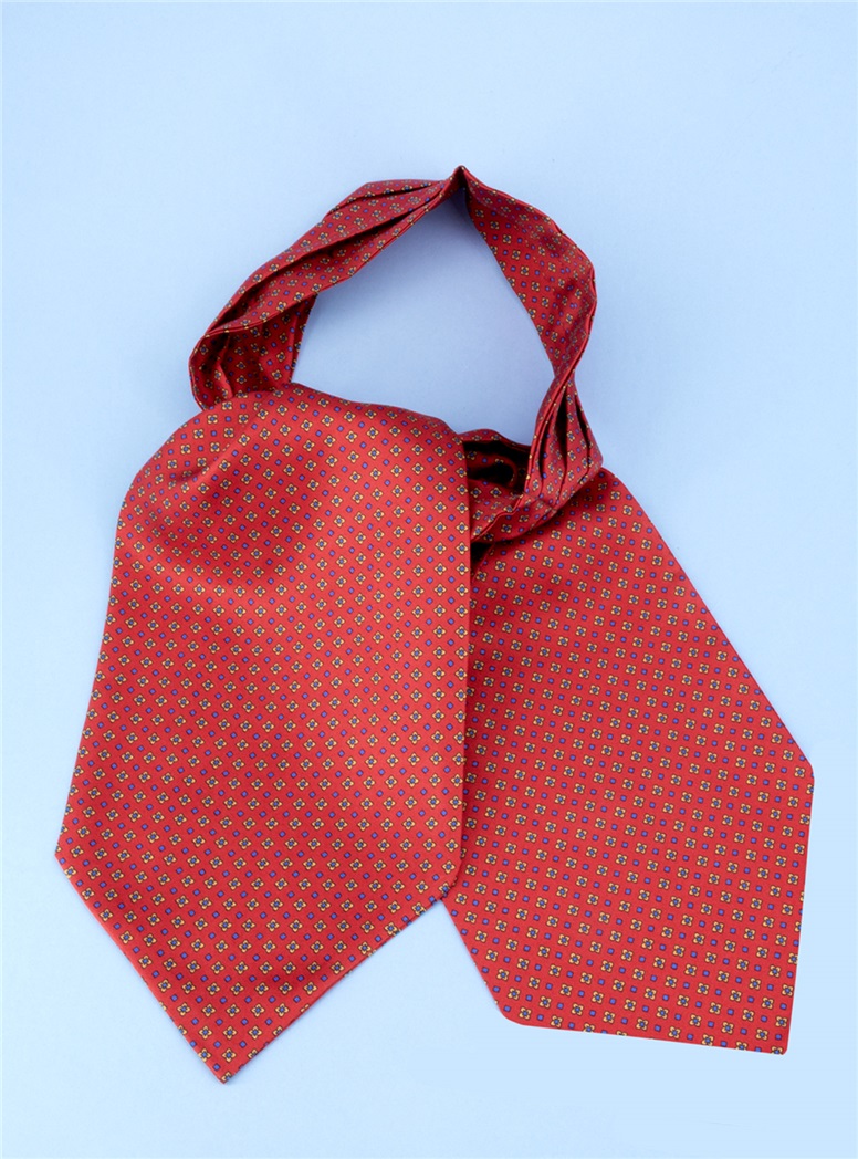 Silk Printed Neat Ascot in Ruby