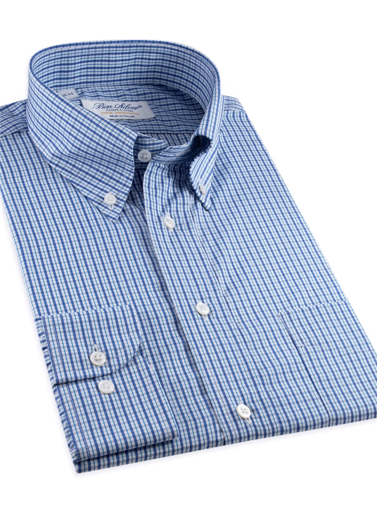 Blue and Light Blue Check Button Down