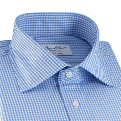 Blue & White Small Grid Check Spread Collar