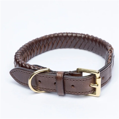 Plaited Leather Dog Collar in Dark Brown