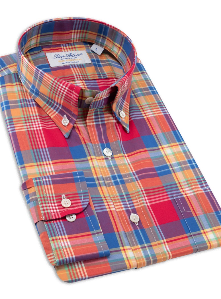 Red, Blue, and Yellow Plaid Button Down