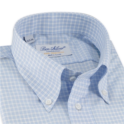 Sky and White Windowpane Button Down