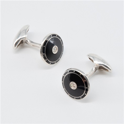 Diamond and Black Enamel Cufflinks
