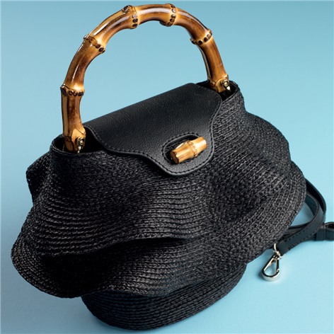 Ladies Ruffle Raffia Bag in Black