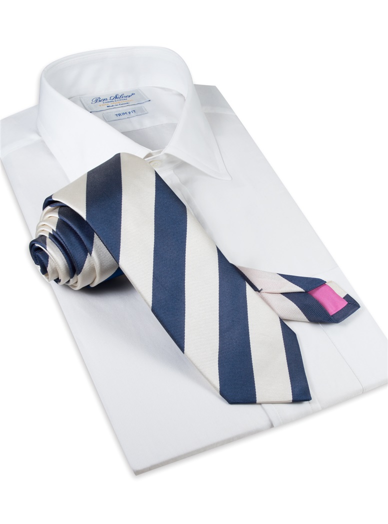 Silk Block Stripe Tie in Marine