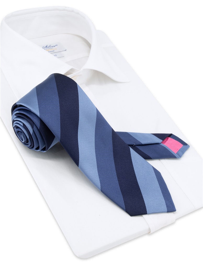 Silk Block Striped Tie in Pewter