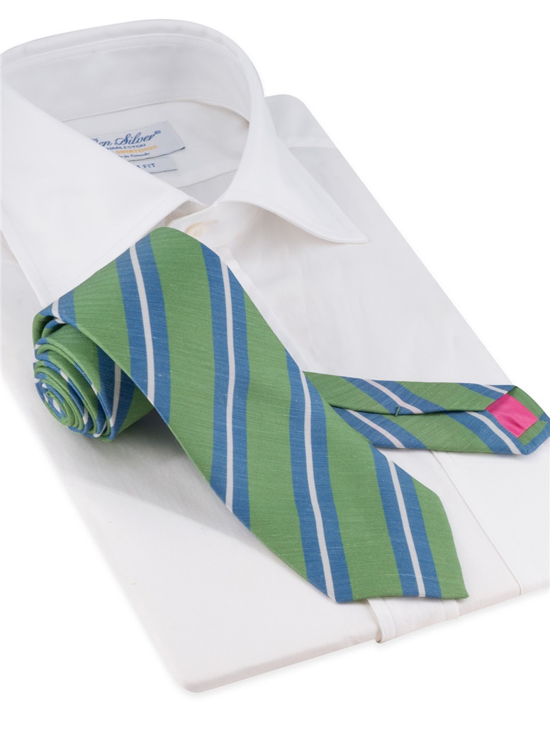Silk and Linen Striped Tie in Grass