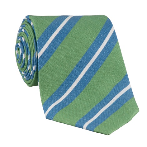 Silk and Linen Striped Tie in Grass