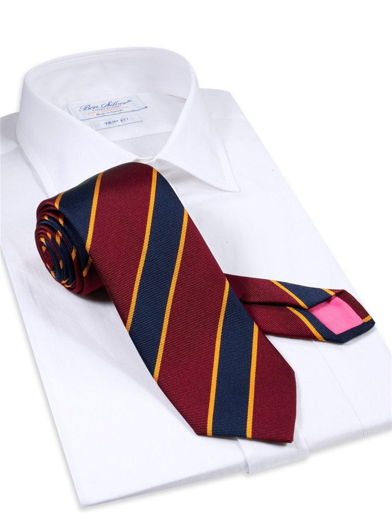 Silk Striped Tie in Wine and Navy