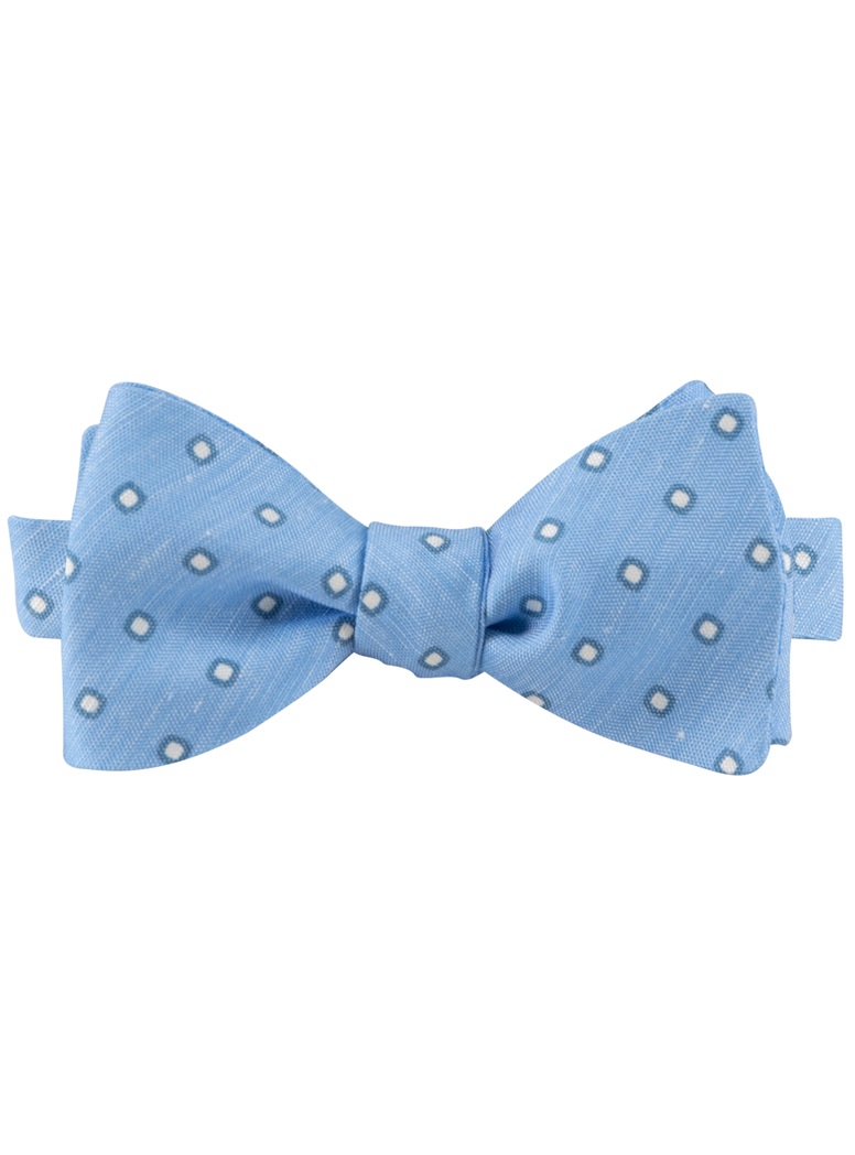 Silk and Linen Dot Bow Tie in Sky