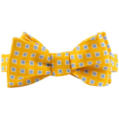 Silk and Linen Diamond Printed Bow Tie in Lemon