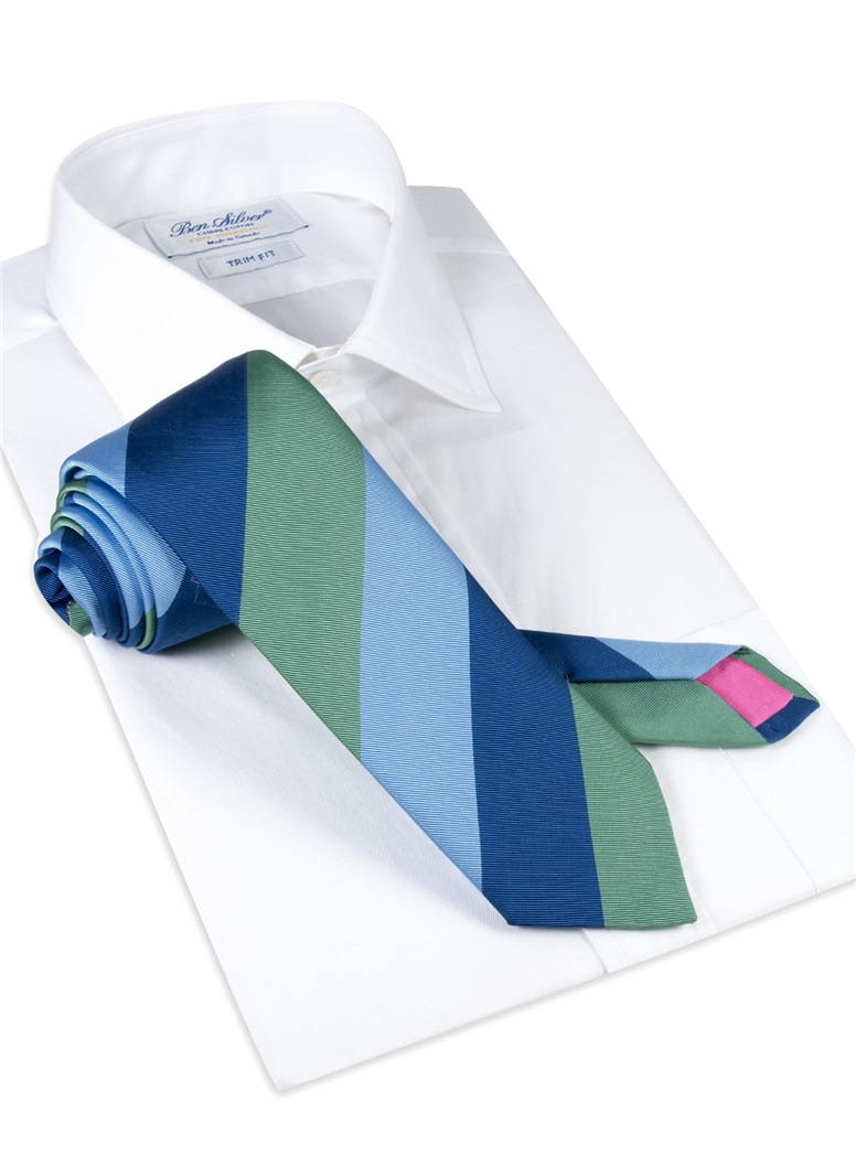 Mogador Block Stripe Tie in Mint, Denim and Sky