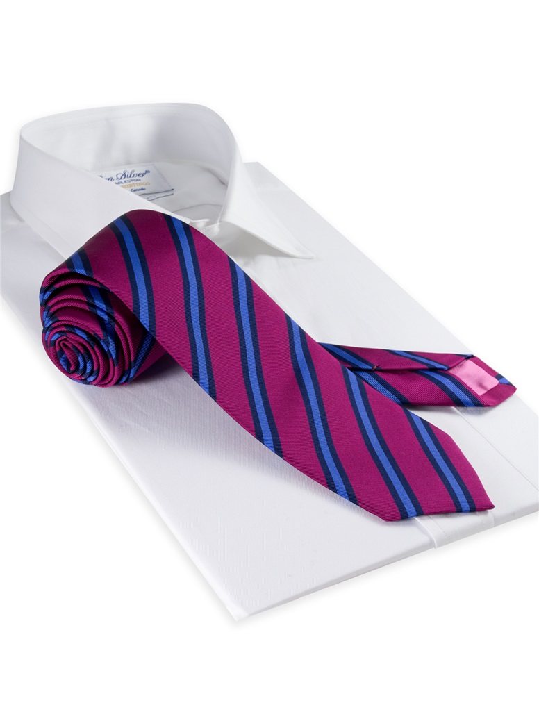 Mogador Woven Stripe Tie in Magenta and Cornflower