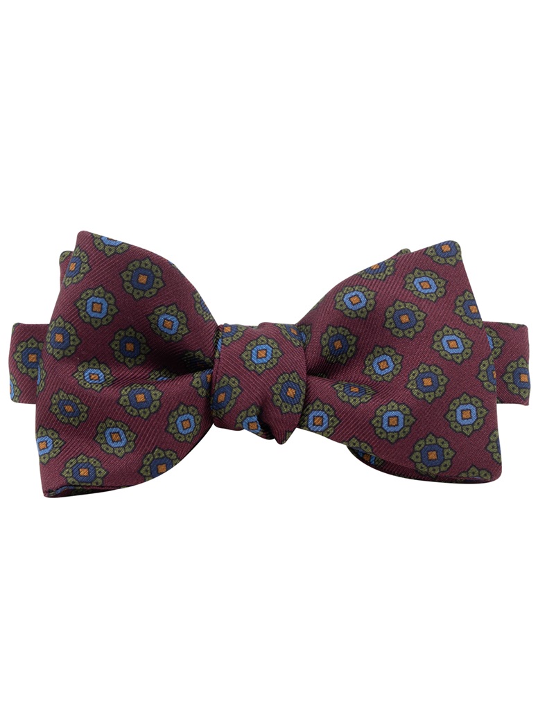 Printed Silk Bow Tie in Wine