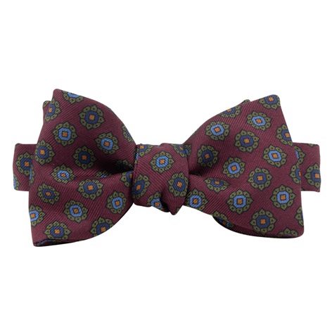 Printed Silk Bow Tie in Wine