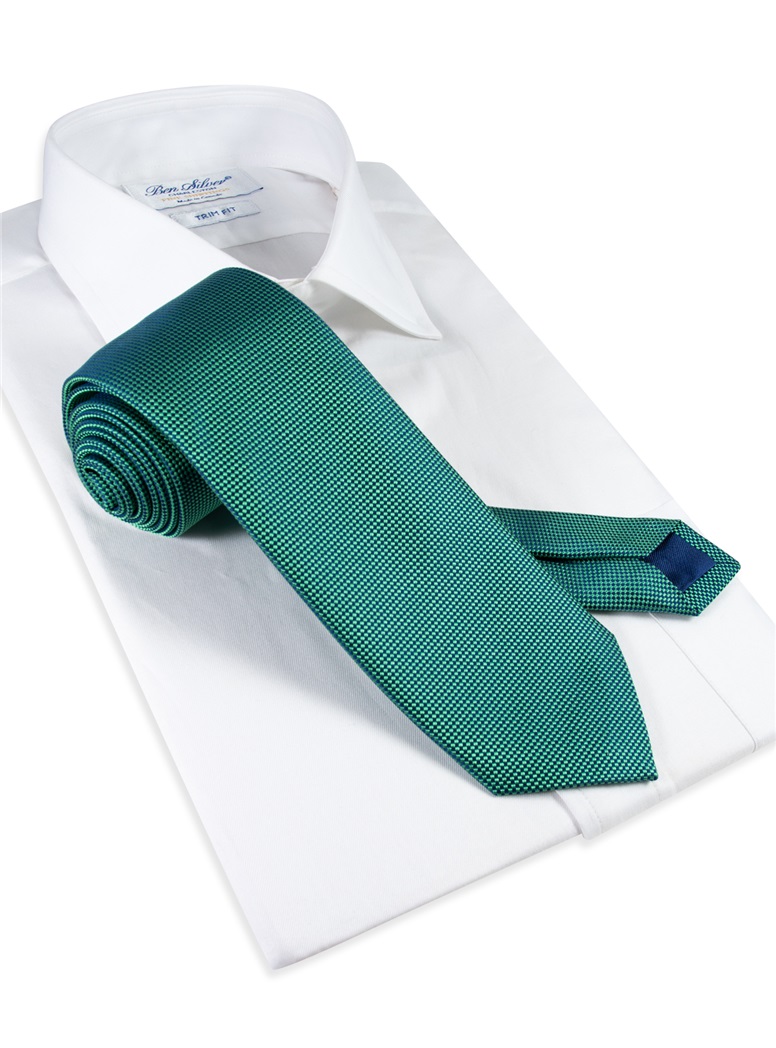 Silk Basketweave Tie in Grass