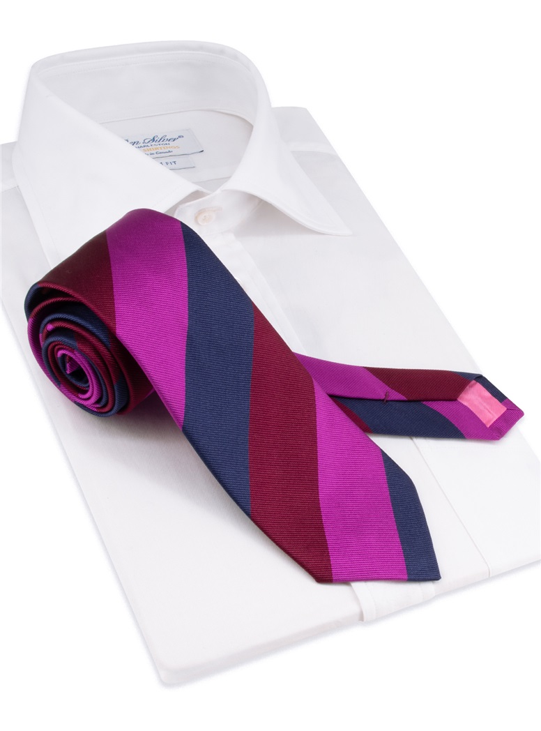 Silk Block Stripe Tie in Fuchsia