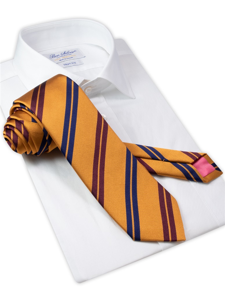 Silk Double Striped Tie in Gold