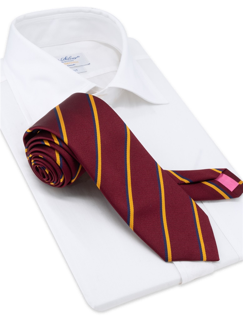 Silk Double Striped Tie in Wine