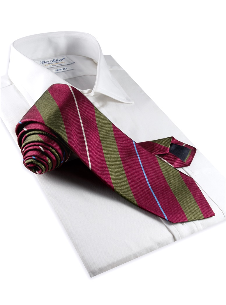 Silk Multi-Stripe Tie in Ruby and Field Green