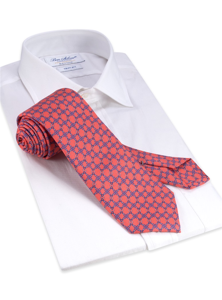 Silk Printed Tie in Salmon