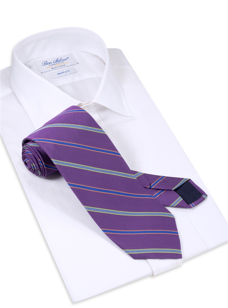 Silk Woven Multi-Stripe Tie in Violet